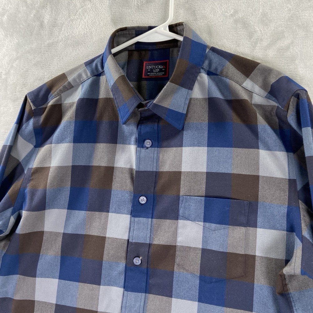 UNTUCKit Shirt men's Large Button Up Flannel Lightweight Slim Fit Blue Plaid - Picture 2 of 13